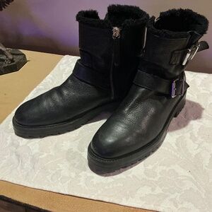 Zara Pebbled Leather Biker Boots EUC Euro 38= 7.5